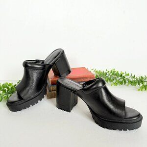 Aerosoles Echo Open Toe Black Platform Block Heel Mule Shoes Size 6